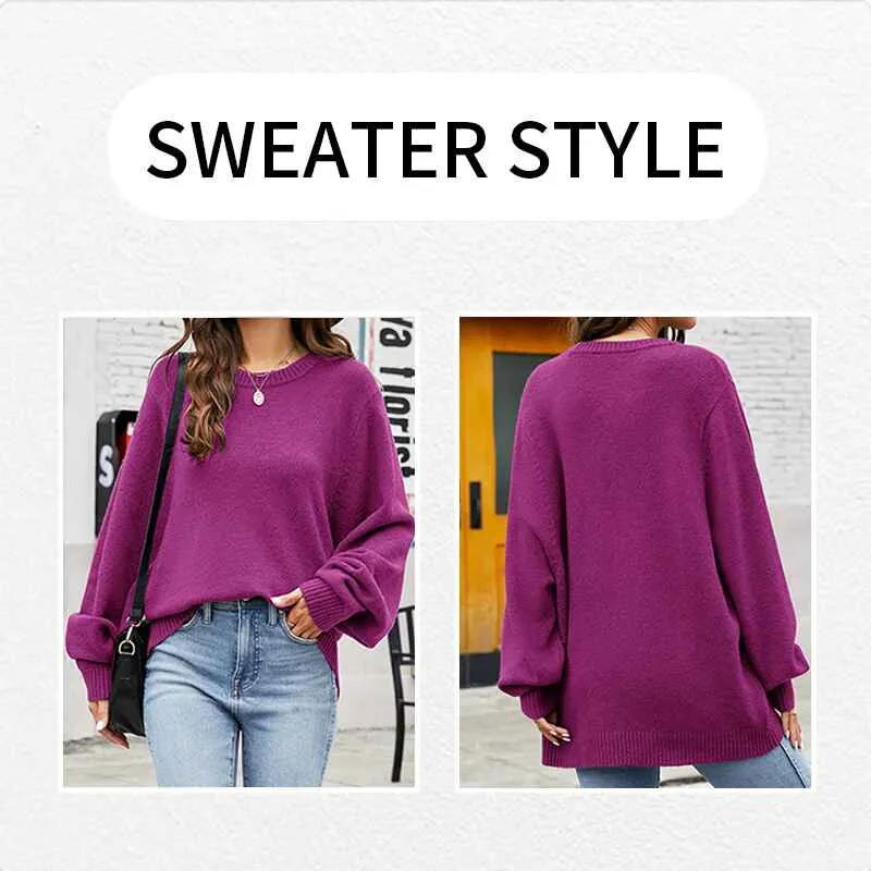 Women's Oversized Sweater Casual Fall Round Neck Long Sleeve Loose Rib Knit Pullover K580