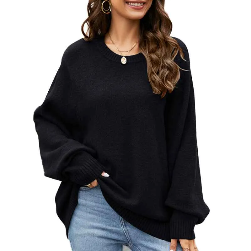Women's Oversized Sweater Casual Fall Round Neck Long Sleeve Loose Rib Knit Pullover K580