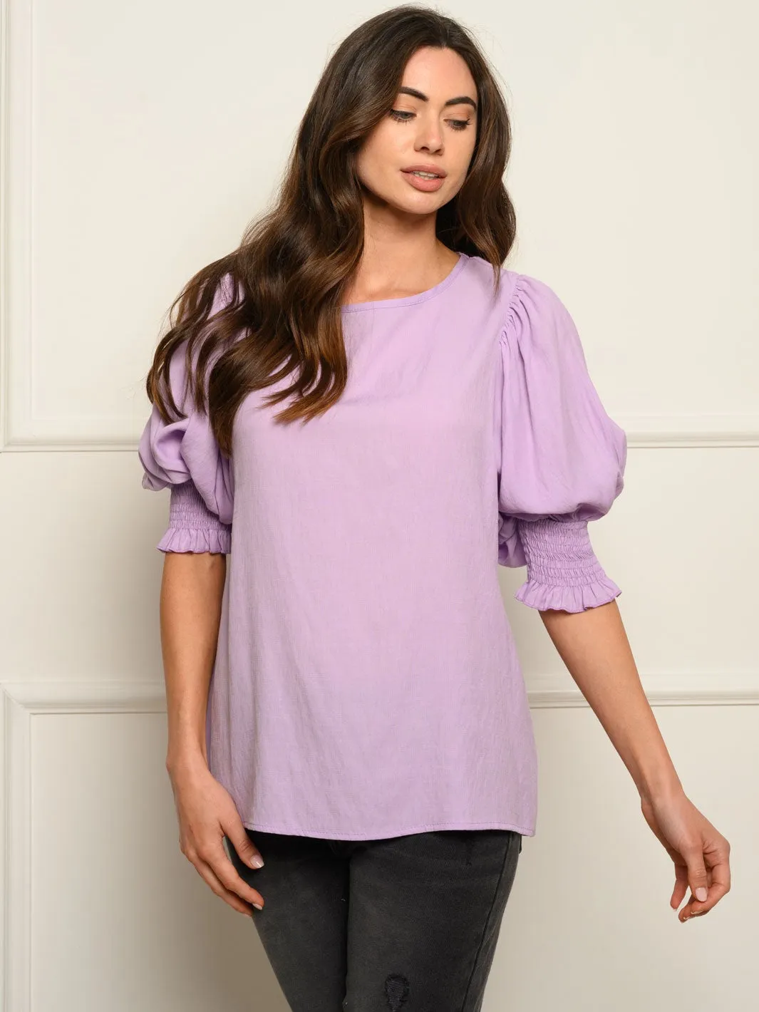 WOMEN'S SMOCKED 3/4 SLEEVES TOP