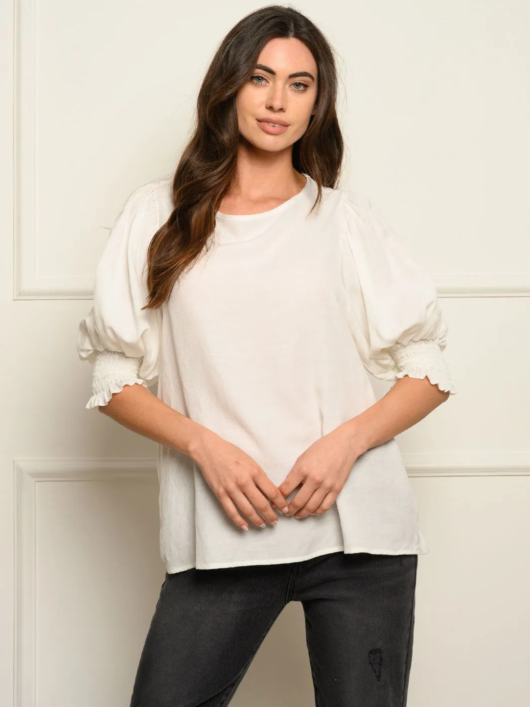 WOMEN'S SMOCKED 3/4 SLEEVES TOP