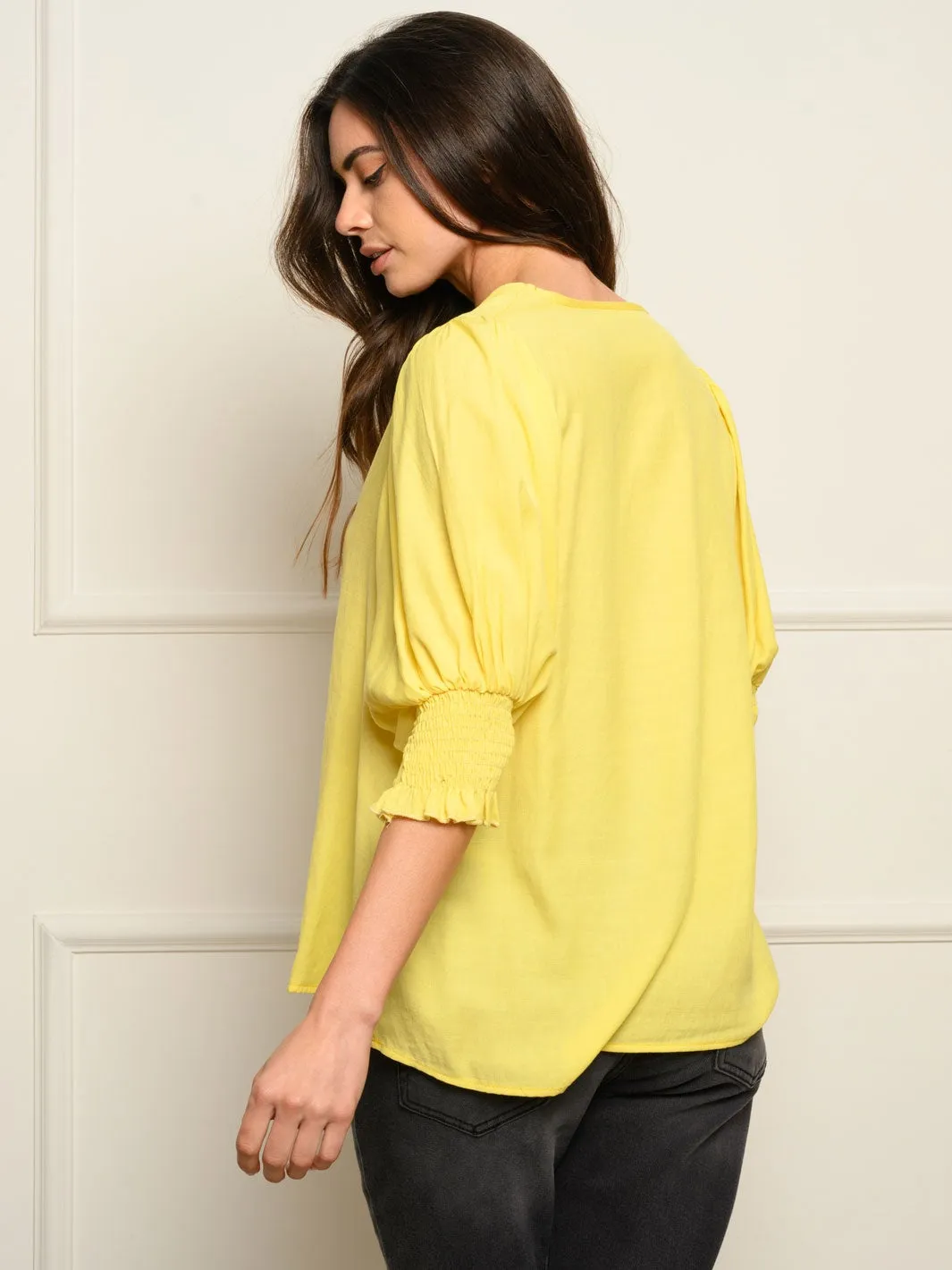 WOMEN'S SMOCKED 3/4 SLEEVES TOP