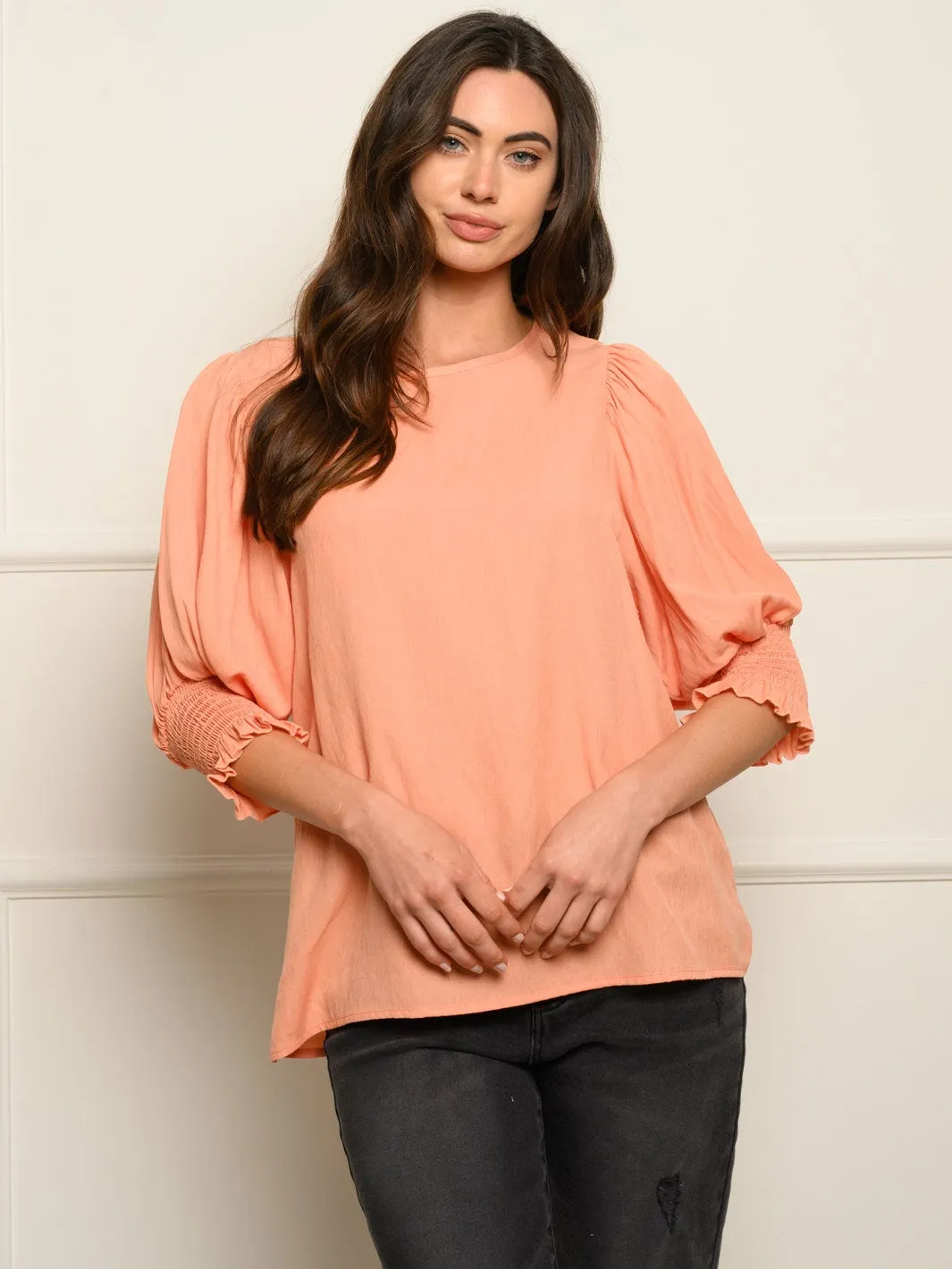 WOMEN'S SMOCKED 3/4 SLEEVES TOP