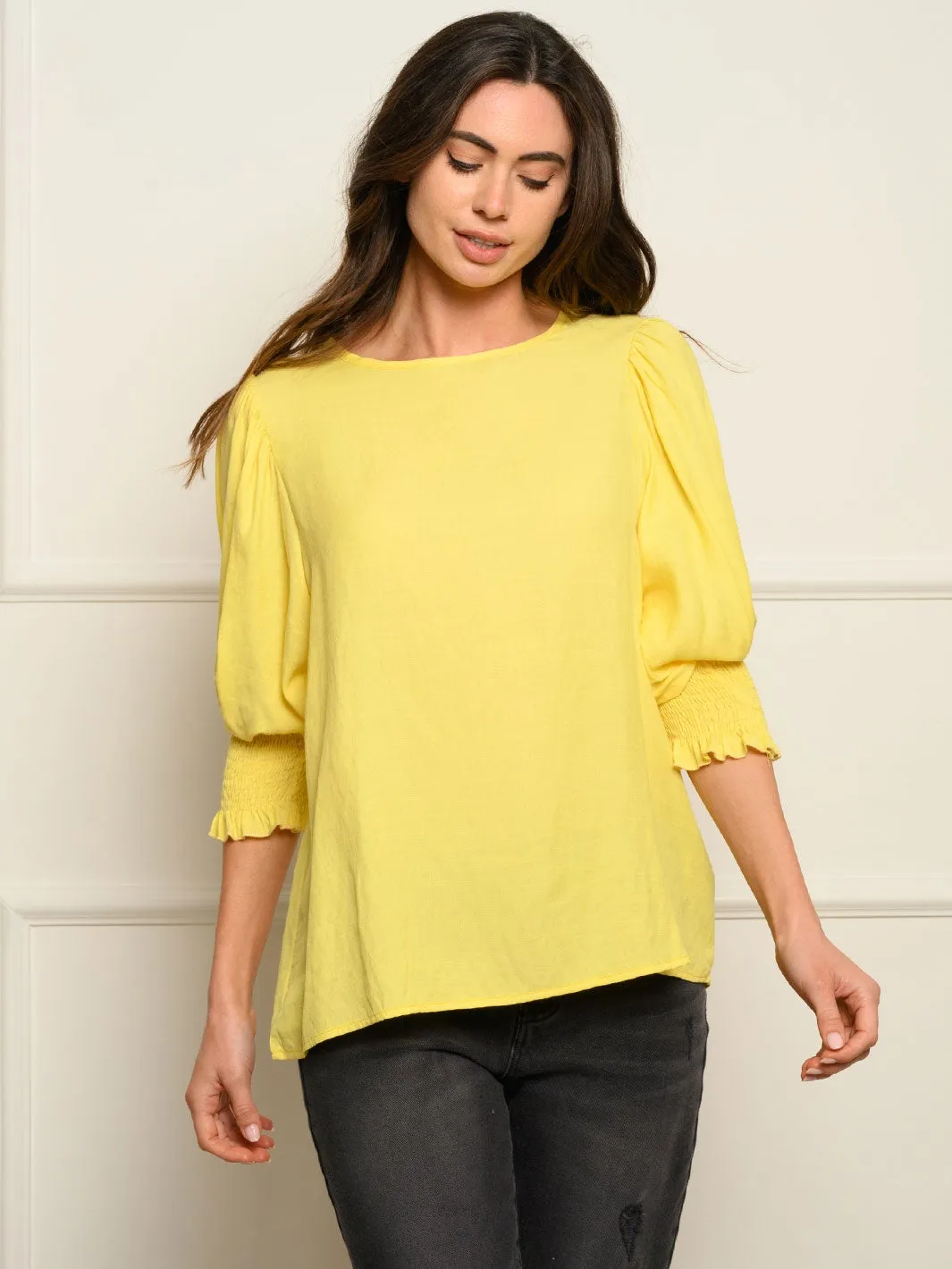 WOMEN'S SMOCKED 3/4 SLEEVES TOP