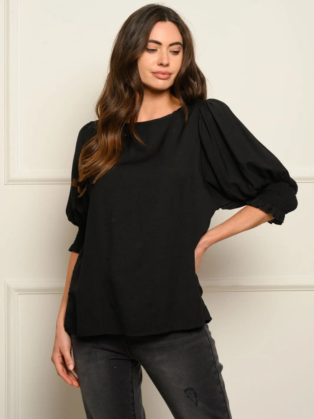 WOMEN'S SMOCKED 3/4 SLEEVES TOP
