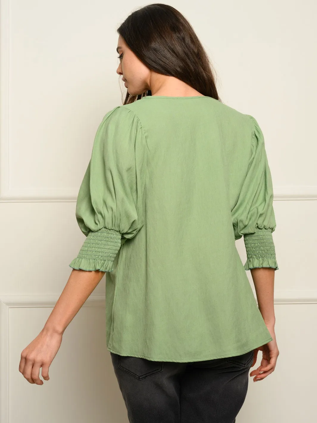 WOMEN'S SMOCKED 3/4 SLEEVES TOP