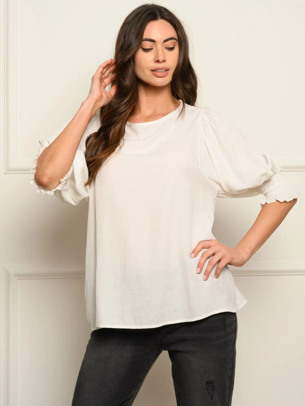 WOMEN'S SMOCKED 3/4 SLEEVES TOP