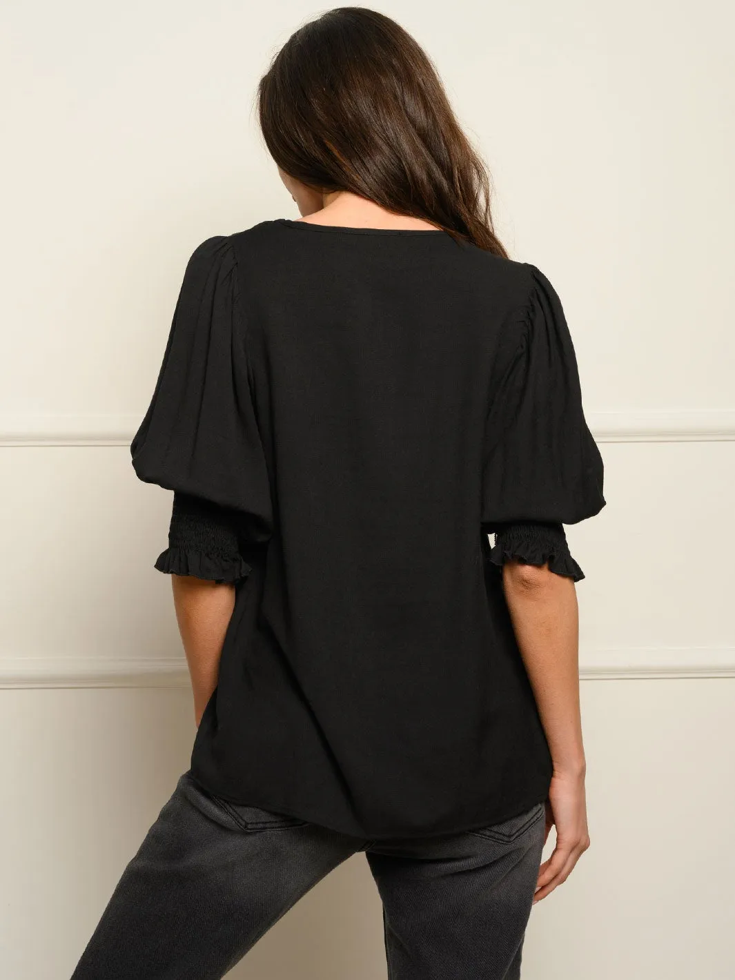WOMEN'S SMOCKED 3/4 SLEEVES TOP