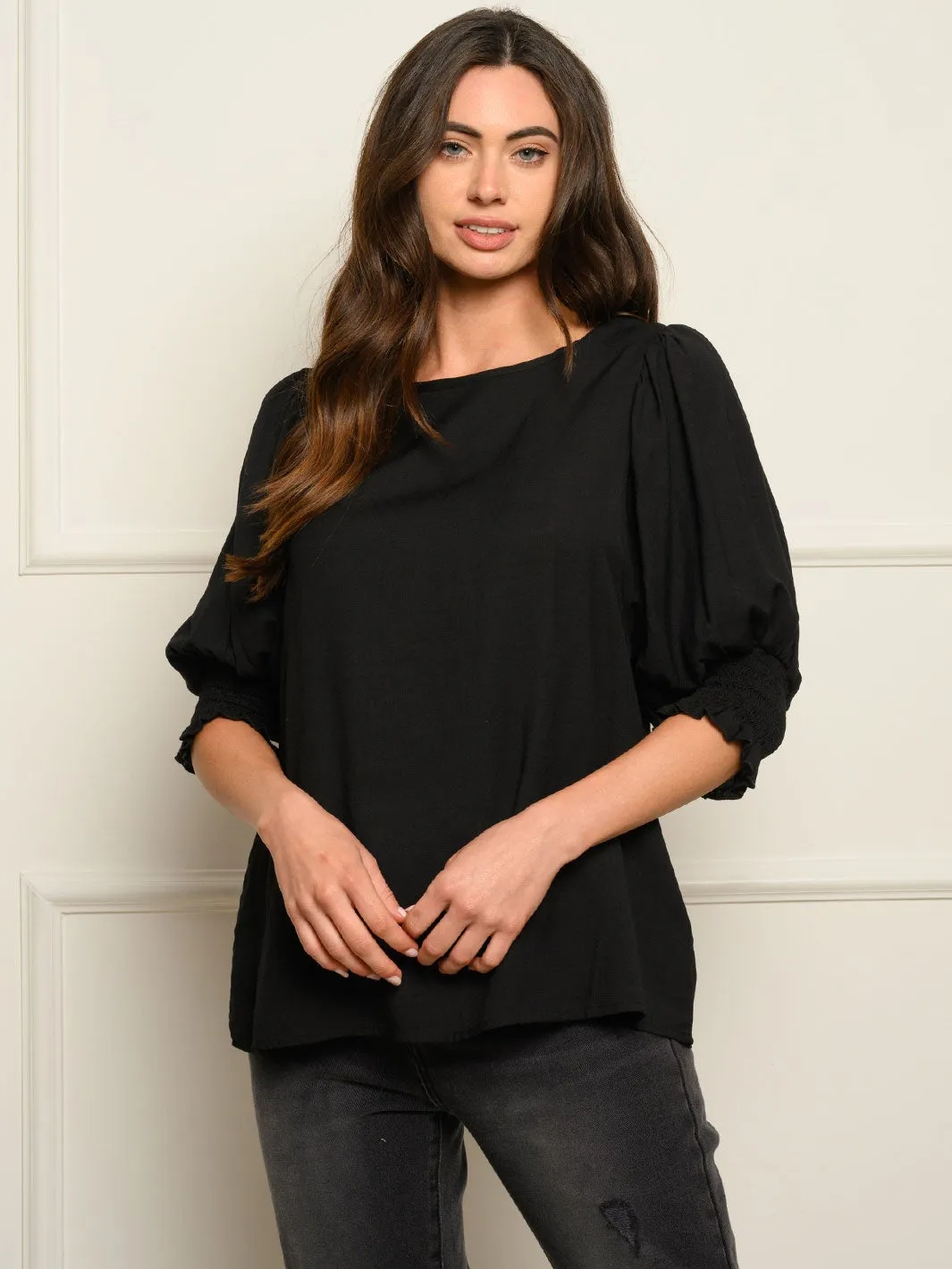 WOMEN'S SMOCKED 3/4 SLEEVES TOP