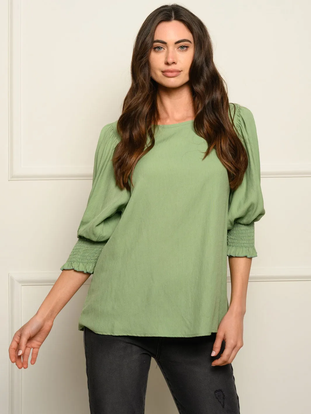 WOMEN'S SMOCKED 3/4 SLEEVES TOP