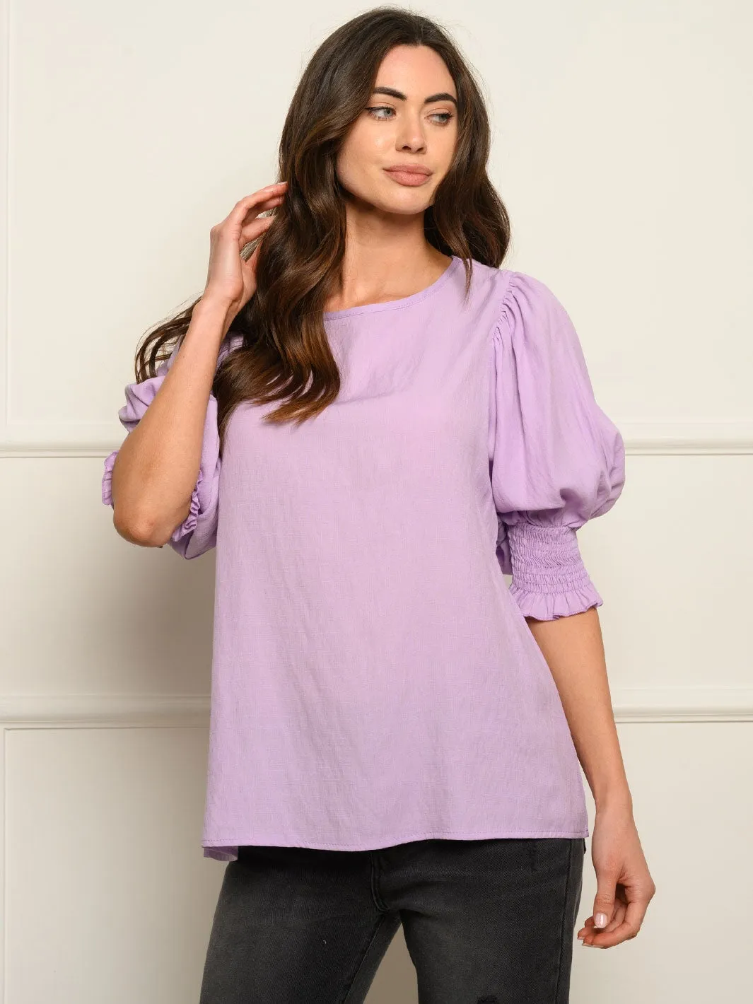 WOMEN'S SMOCKED 3/4 SLEEVES TOP