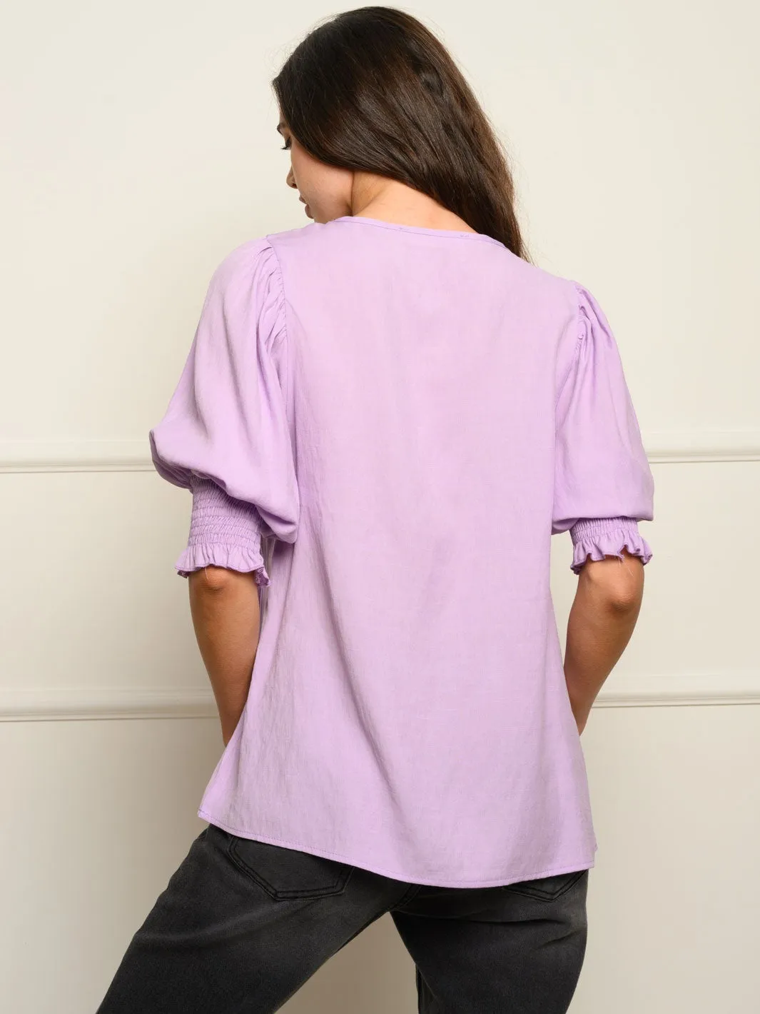 WOMEN'S SMOCKED 3/4 SLEEVES TOP