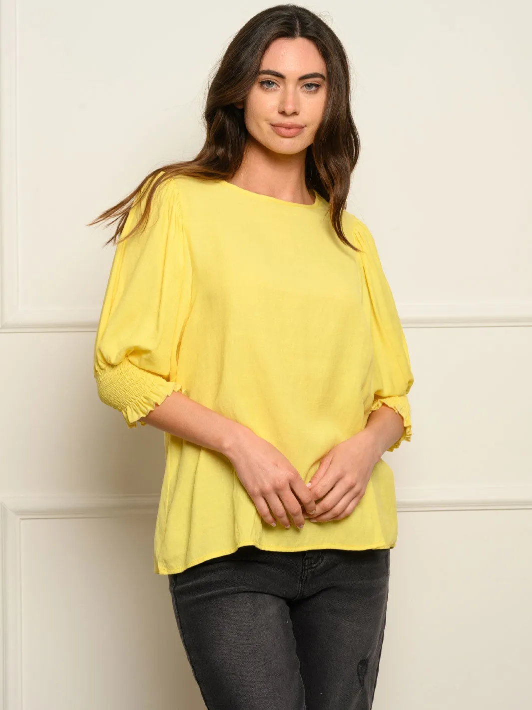 WOMEN'S SMOCKED 3/4 SLEEVES TOP