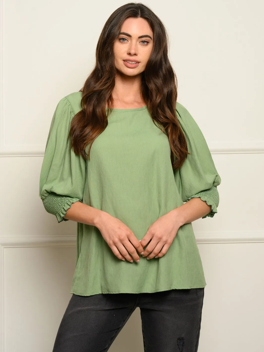 WOMEN'S SMOCKED 3/4 SLEEVES TOP