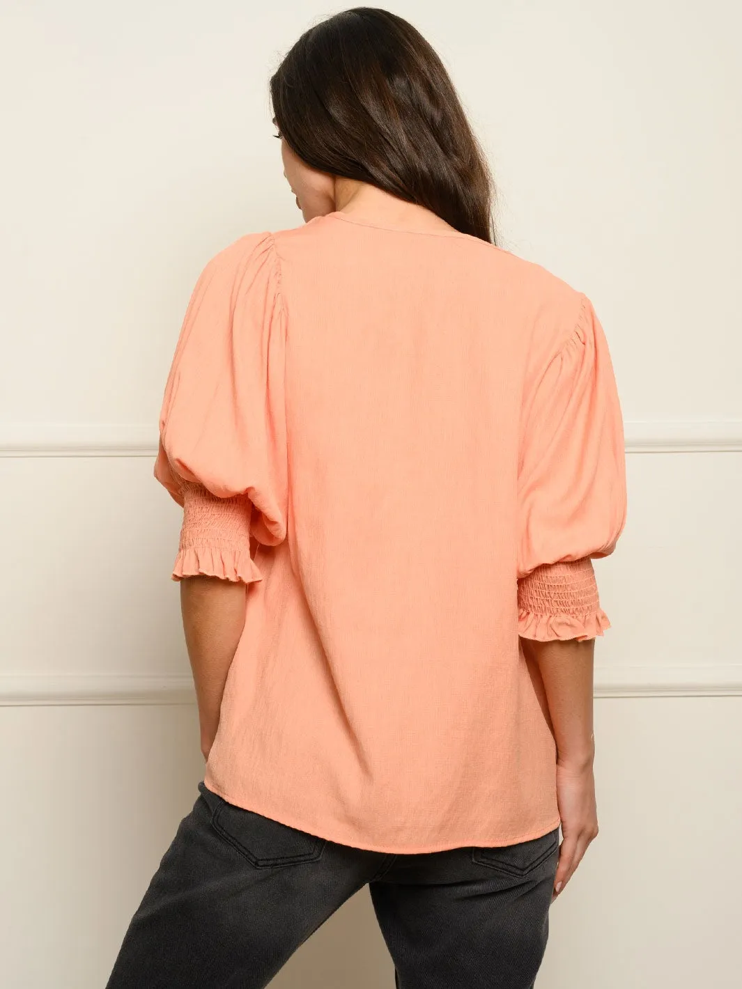 WOMEN'S SMOCKED 3/4 SLEEVES TOP