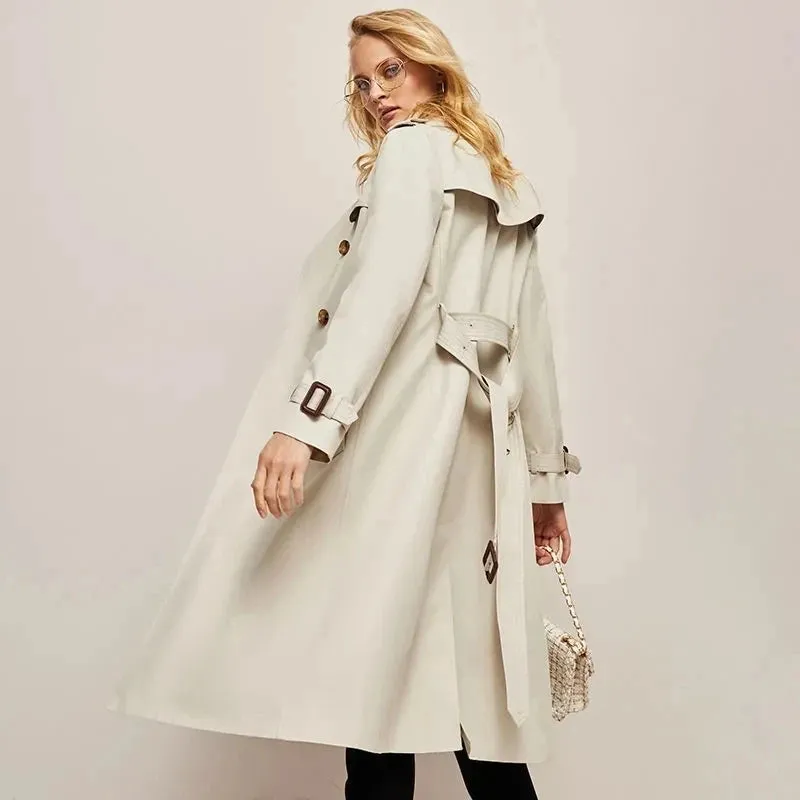 Women's Trench Coat Outerwears Double Breasted Pockets Overcoat Female
