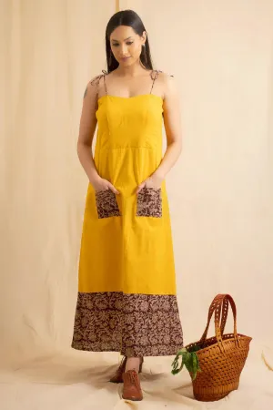 Yellow A-Line Printed Dress