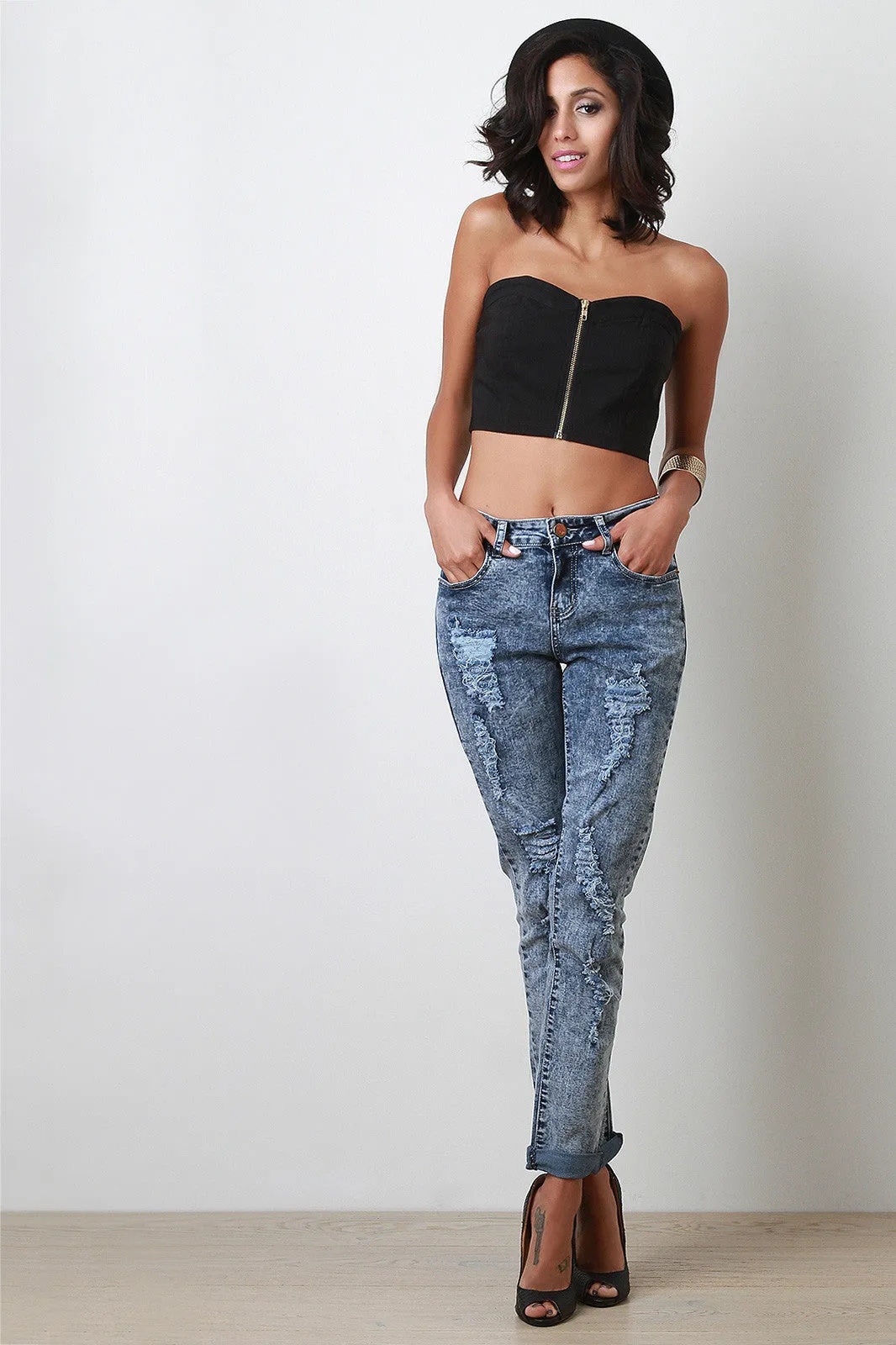 Zipper Front Tube Top